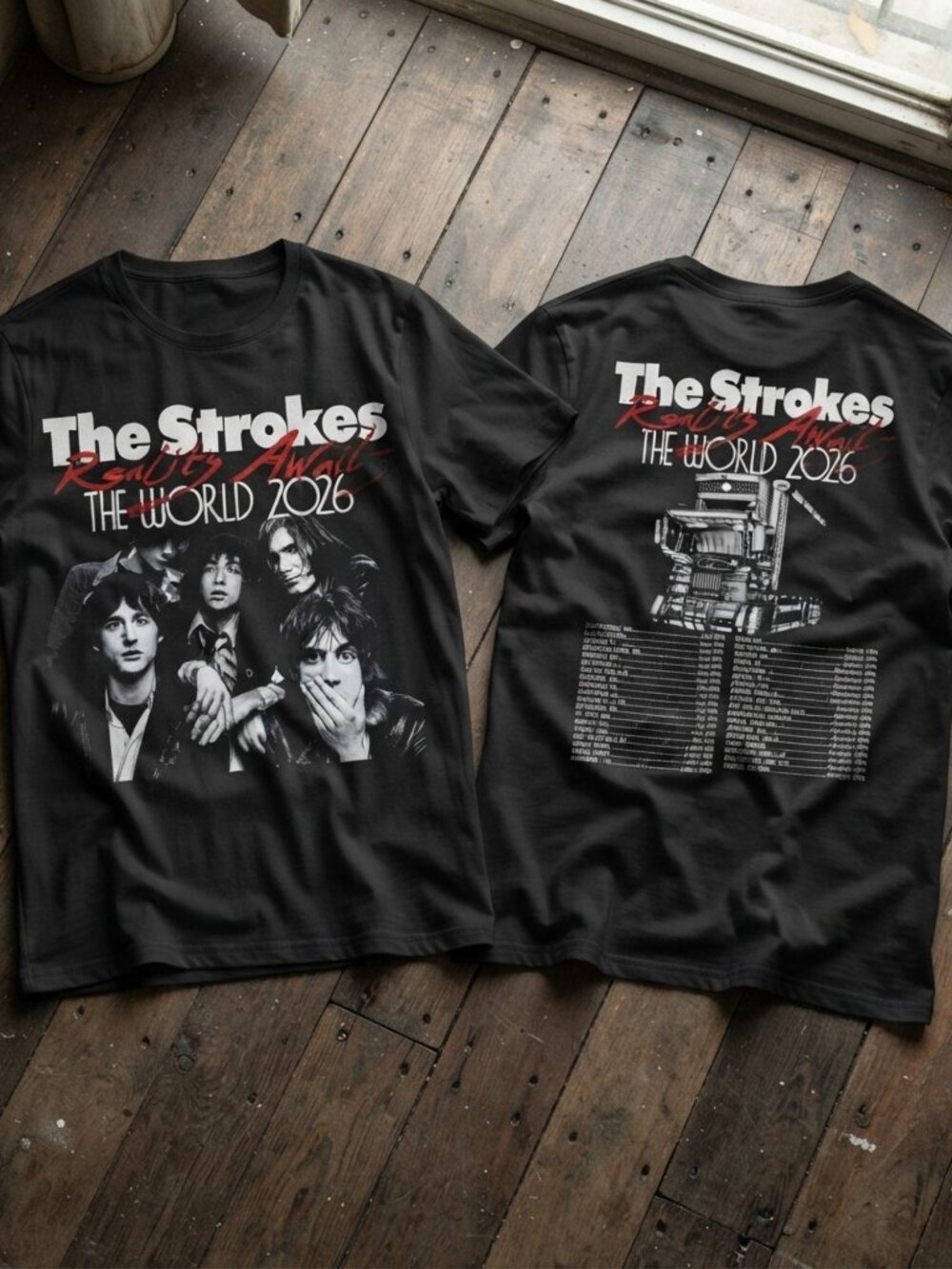 The Strokes Reality Await The World 2026 Graphic Black T-Shirt